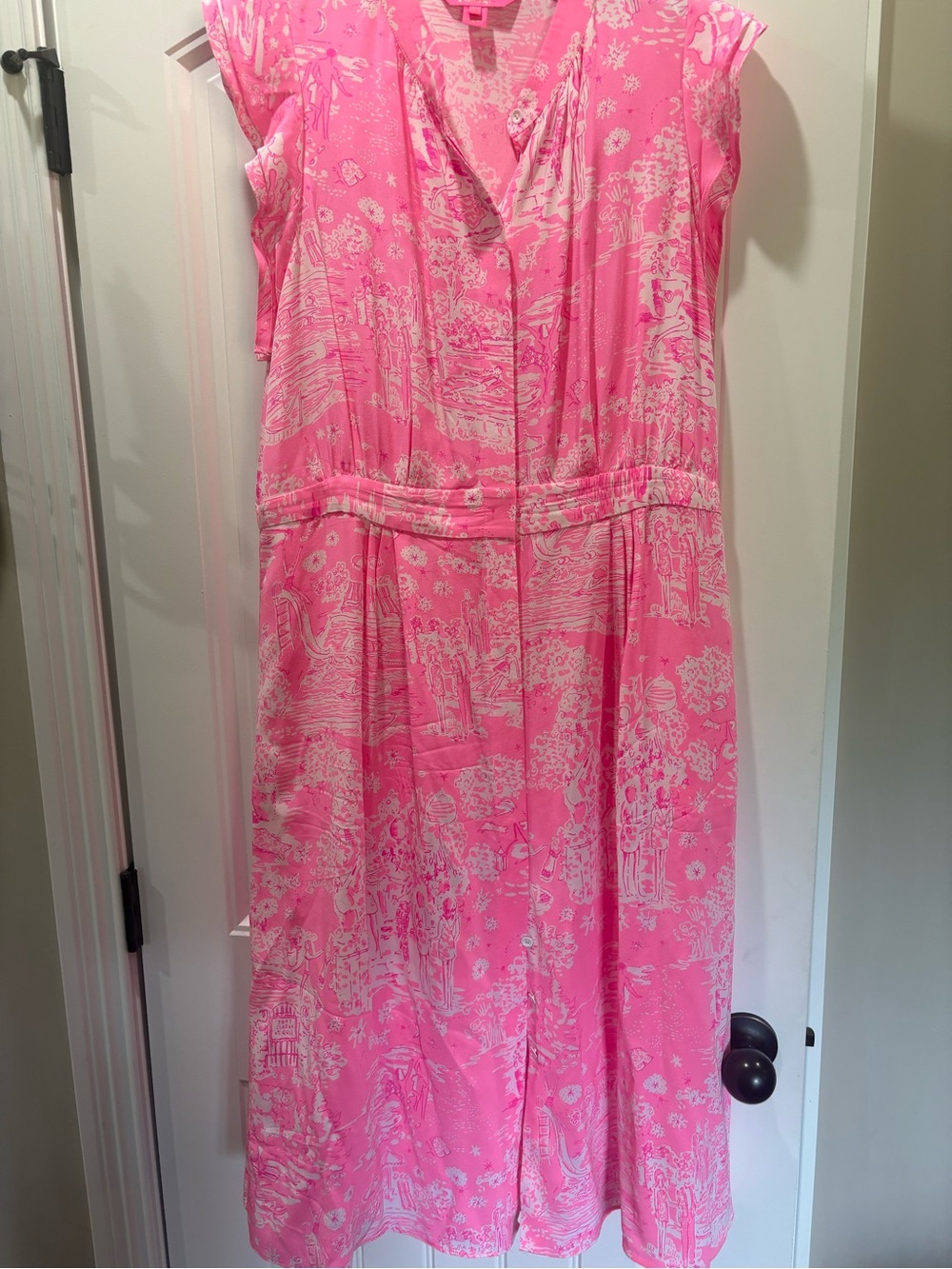 Lilly Pulitzer Palm Beach Silk Midi Pink & White Toile-Print  Dress